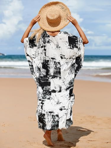 IMAGEKOPE Women's Plus Size Animal Print V-Neck Batwing Kaftan Beach Dress Bathing Suit Cover-Up Loungewear - Image 5