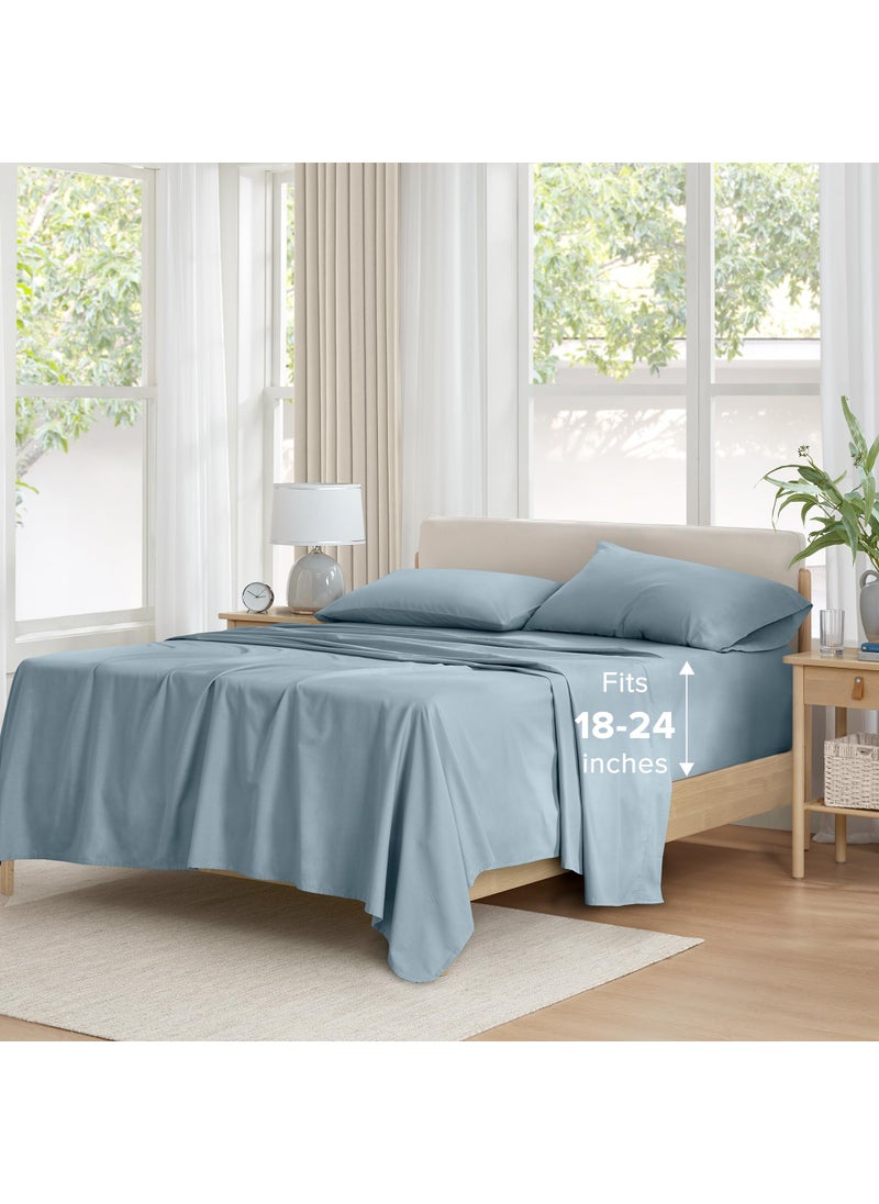 Comfort Spaces Comfort Spaces Extra Deep Pocket Sheets  100% Cotton Sheets King Fits up to 24"" Mattress  Breathable  Naturally Cool Cotton Sheets  Soft Cotton Sheets  All Seasons Sheet Set  Blue 4 Piece  - Image 1