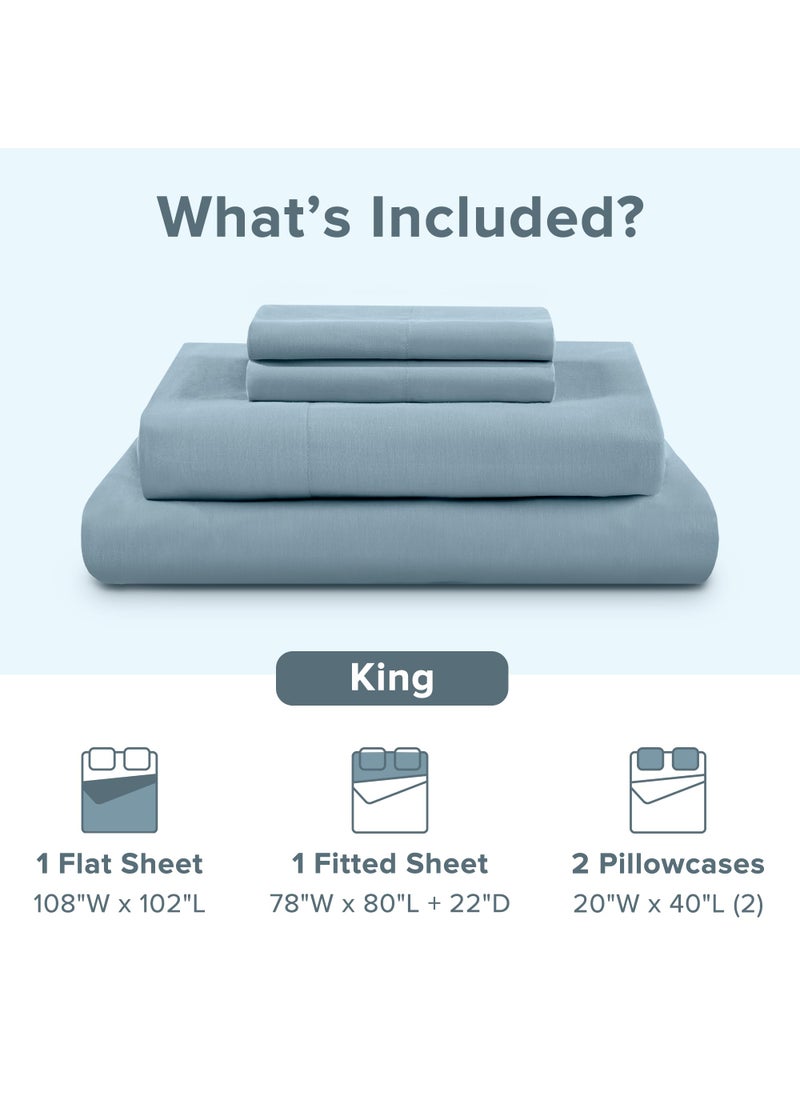 Comfort Spaces Comfort Spaces Extra Deep Pocket Sheets  100% Cotton Sheets King Fits up to 24"" Mattress  Breathable  Naturally Cool Cotton Sheets  Soft Cotton Sheets  All Seasons Sheet Set  Blue 4 Piece  - Image 3