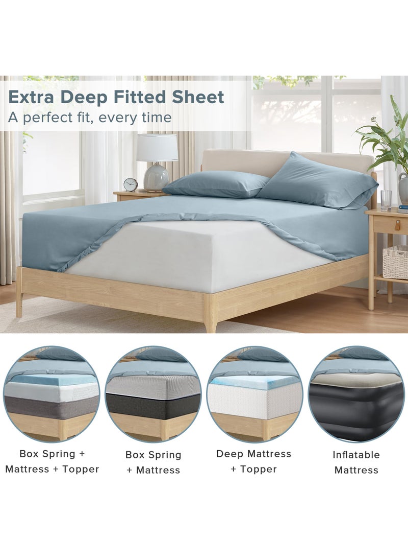 Comfort Spaces Comfort Spaces Extra Deep Pocket Sheets  100% Cotton Sheets King Fits up to 24"" Mattress  Breathable  Naturally Cool Cotton Sheets  Soft Cotton Sheets  All Seasons Sheet Set  Blue 4 Piece  - Image 2