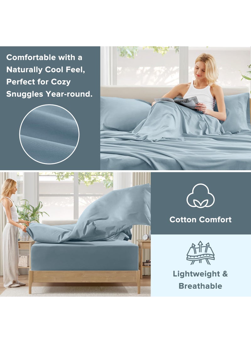 Comfort Spaces Comfort Spaces Extra Deep Pocket Sheets  100% Cotton Sheets King Fits up to 24"" Mattress  Breathable  Naturally Cool Cotton Sheets  Soft Cotton Sheets  All Seasons Sheet Set  Blue 4 Piece  - Image 5