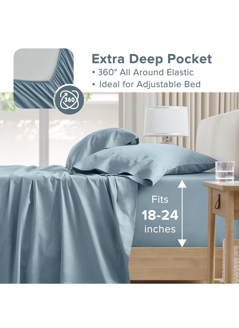 Comfort Spaces Comfort Spaces Extra Deep Pocket Sheets  100% Cotton Sheets King Fits up to 24"" Mattress  Breathable  Naturally Cool Cotton Sheets  Soft Cotton Sheets  All Seasons Sheet Set  Blue 4 Piece  - Image 4