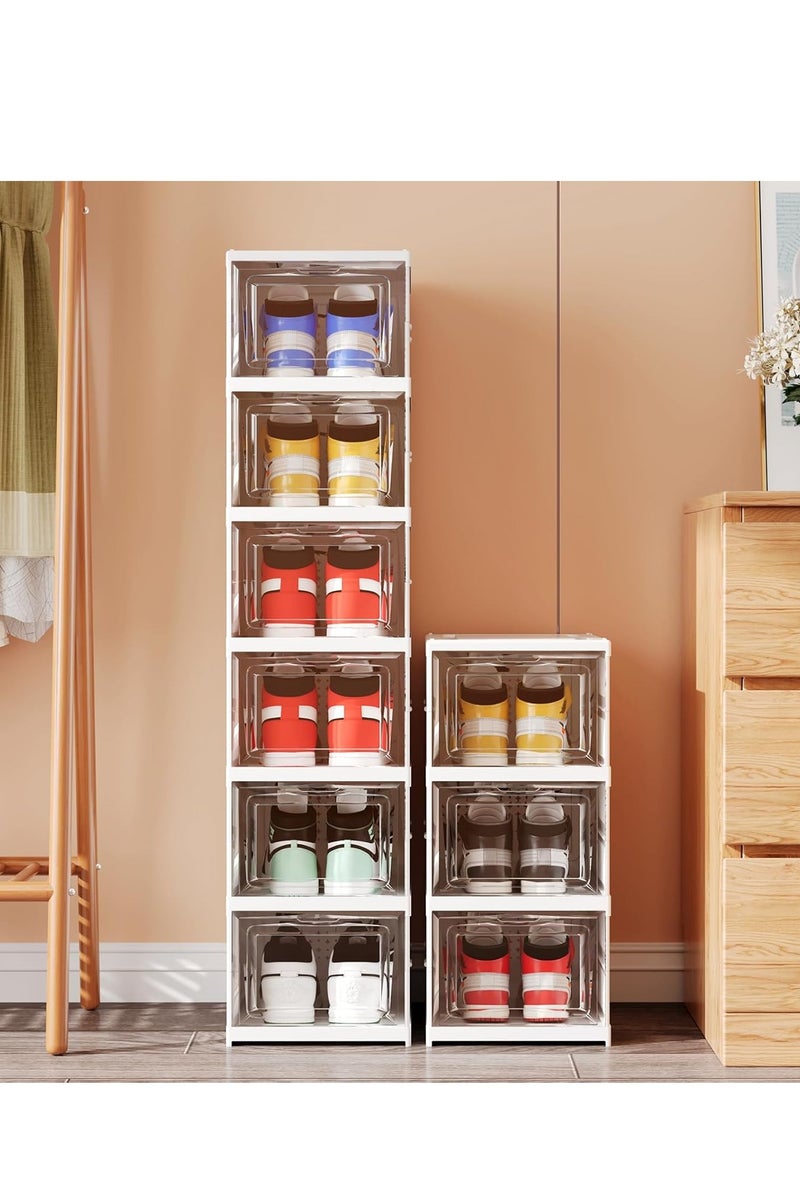 اكسيسن رف أحذية قابل للطي من 6 طبقات، خزانة أحذية قائمة بذاتها مع أغطية، رف عرض بلاستيكي لتخزين الأحذية الرياضية، لا يحتاج إلى تجميع، مثالي للممرات والمهاجع وغرف النوم - Image 1