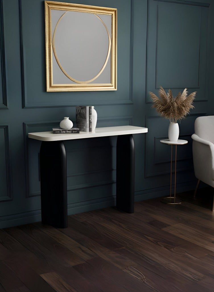 يونيكسار طاولة كونسول مدخل فاخرة بتصميم عصري مع سطح بتأثير الرخام وقاعدة خشبية سوداء - Image 4