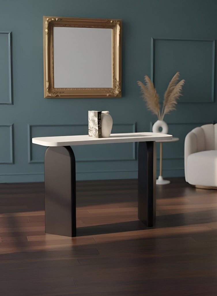 يونيكسار طاولة كونسول مدخل فاخرة بتصميم عصري مع سطح بتأثير الرخام وقاعدة خشبية سوداء - Image 1