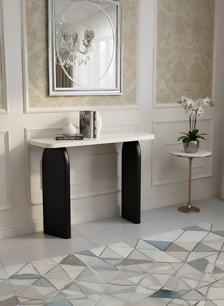 يونيكسار طاولة كونسول مدخل فاخرة بتصميم عصري مع سطح بتأثير الرخام وقاعدة خشبية سوداء - Image 2