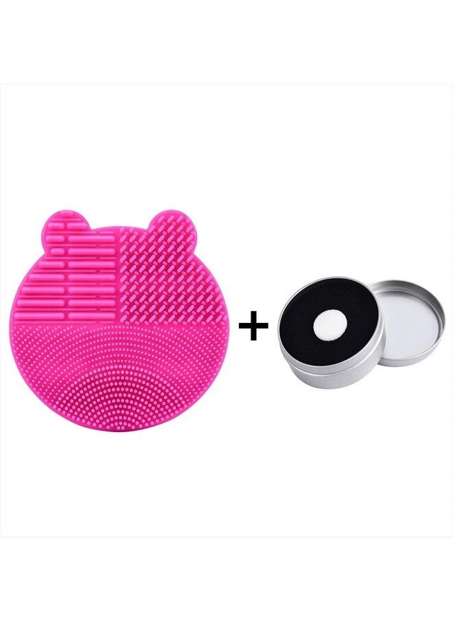 Bird&Fish Silicon Makeup Brush Cleaning Mat with Drying Holder Brush Cleaner Mat Portable Bear Shaped Cosmetic Brush Cleaner Pad+Makeup Brush Dry Cleaned Quick Color Removal Sponge Scrubber Tool (Rose Red)  - Image 2