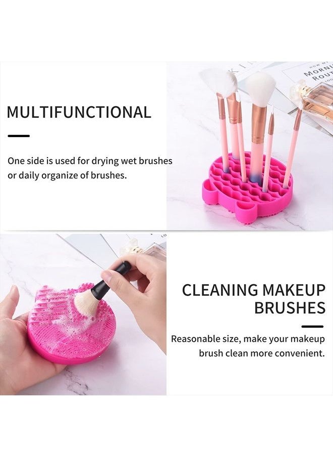 Bird&Fish Silicon Makeup Brush Cleaning Mat with Drying Holder Brush Cleaner Mat Portable Bear Shaped Cosmetic Brush Cleaner Pad+Makeup Brush Dry Cleaned Quick Color Removal Sponge Scrubber Tool (Rose Red)  - Image 3