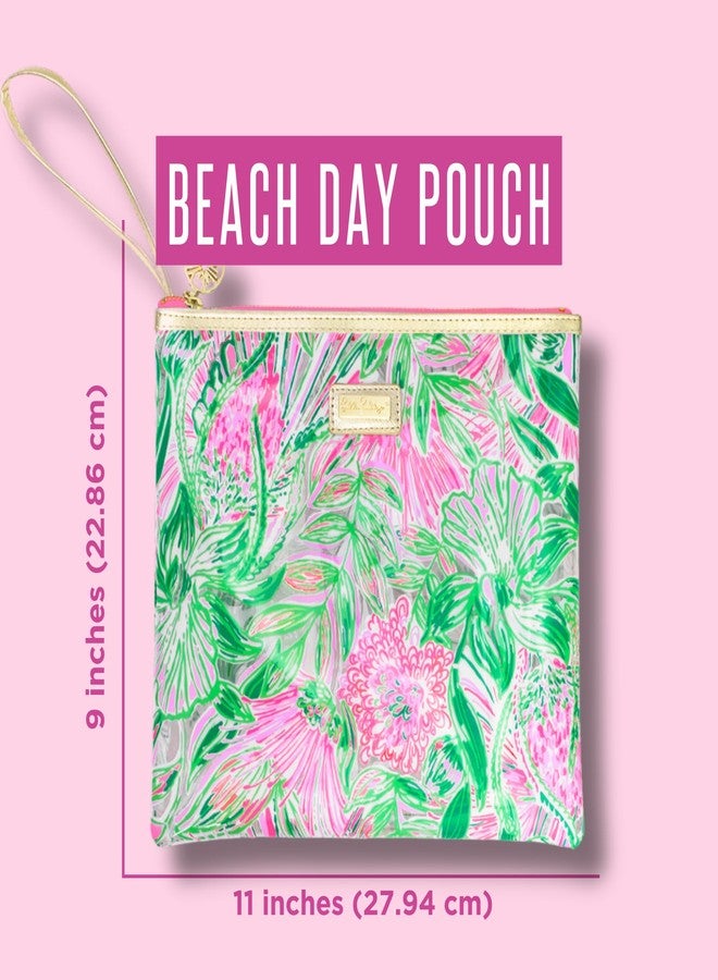 Lilly Pulitzer حقيبة شاطئ مقاومة للماء من ليلي بولتزر، حقيبة بسحاب تشمل حامل مشروبات، حقيبة صغيرة، ومشابك منشفة، تأتي ساخنة - Image 2