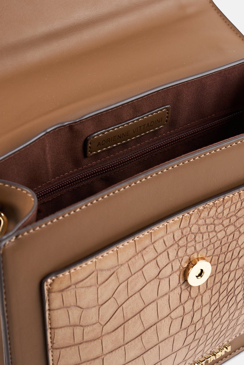 ADRIENNE VITTADINI Women Crocodile Skin Handbag With Coin Purse, Brown - Image 4