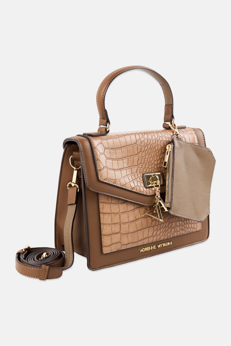 ADRIENNE VITTADINI Women Crocodile Skin Handbag With Coin Purse, Brown - Image 3