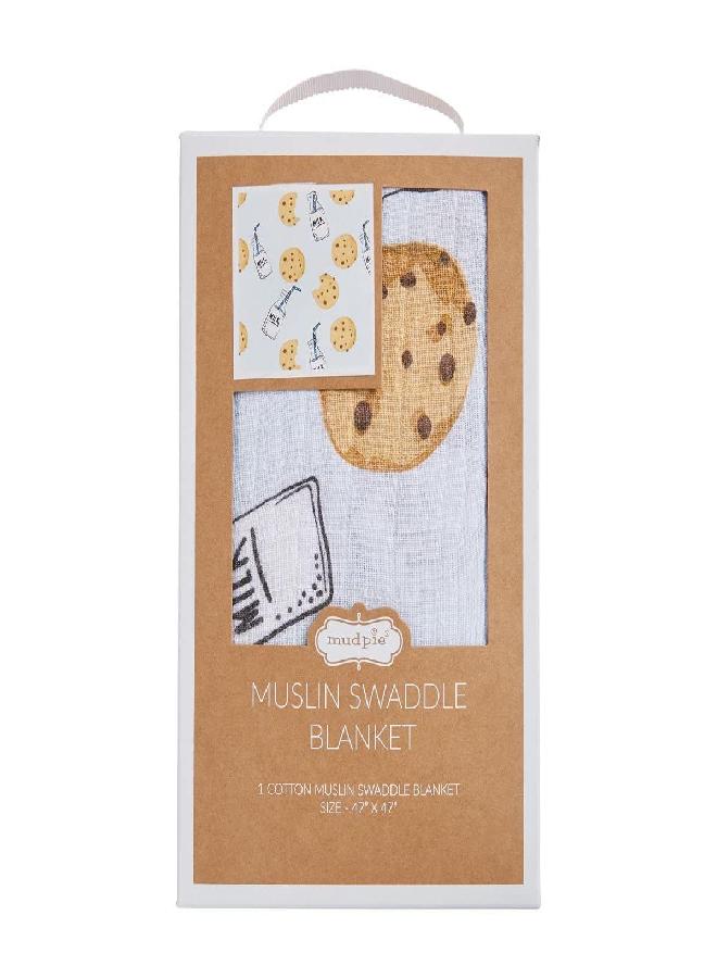 Mud Pie Muslin Swaddle, Milk and Cookies (Blue) - Image 3