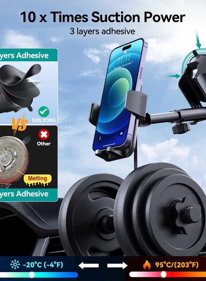 DOLYOFG Car Phone Holder, Military-Grade Suction & Super Sturdy Base - 3 in 1 Universal Phone Mount for Car Dashboard, Windshield, Air Vent - Hands Free for iPhone, Android Smartphone - Image 2