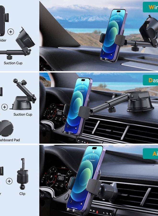 DOLYOFG Car Phone Holder, Military-Grade Suction & Super Sturdy Base - 3 in 1 Universal Phone Mount for Car Dashboard, Windshield, Air Vent - Hands Free for iPhone, Android Smartphone - Image 4