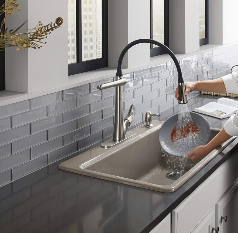 Kohler Arise Articulating Flexible Pull Down Vibrant Stainless Kitchen Faucet with Dock Netik Technology and Sweep Spray (Silver) - Image 3