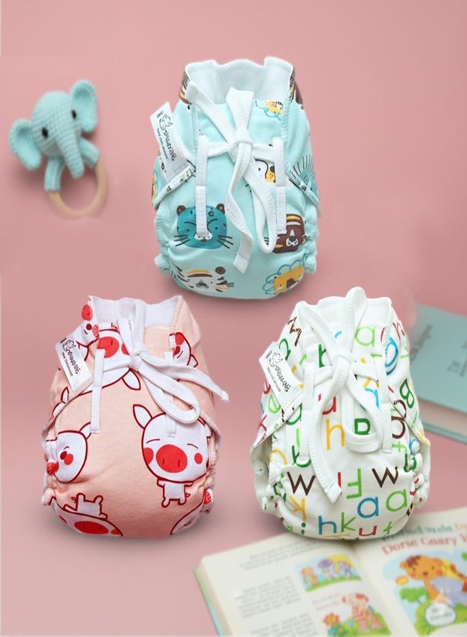 Snugkins Dry feel Langot for Newborn 0-6 Months | Adjustable, Washable & Reusable Cotton Nappy | Padded, Mess-Free & Comfortable | For Baby Boys & Girls Pack of 3 - Image 2