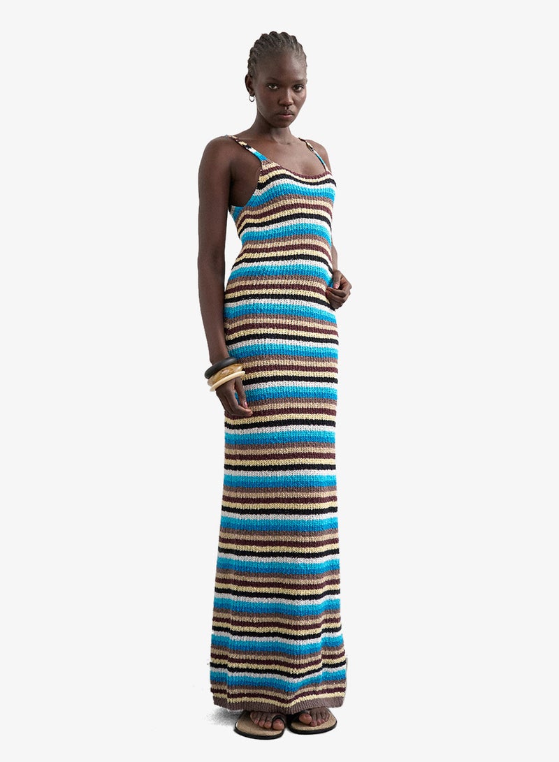 TOPSHOP Casual Sleeveless Multi-Striped Midi Knit Dress - Image 4