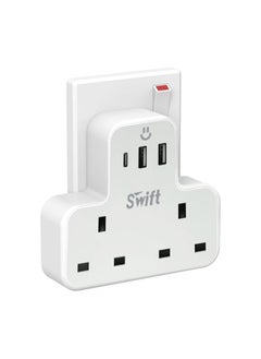Swift محول طاقة متعدد التوصيل مع 2 منفذ USB و1 C، محول شاحن حائط مقبس طاقة متعدد للمنزل والمكتب والمطبخ والكمبيوتر الشخصي  - Image 1