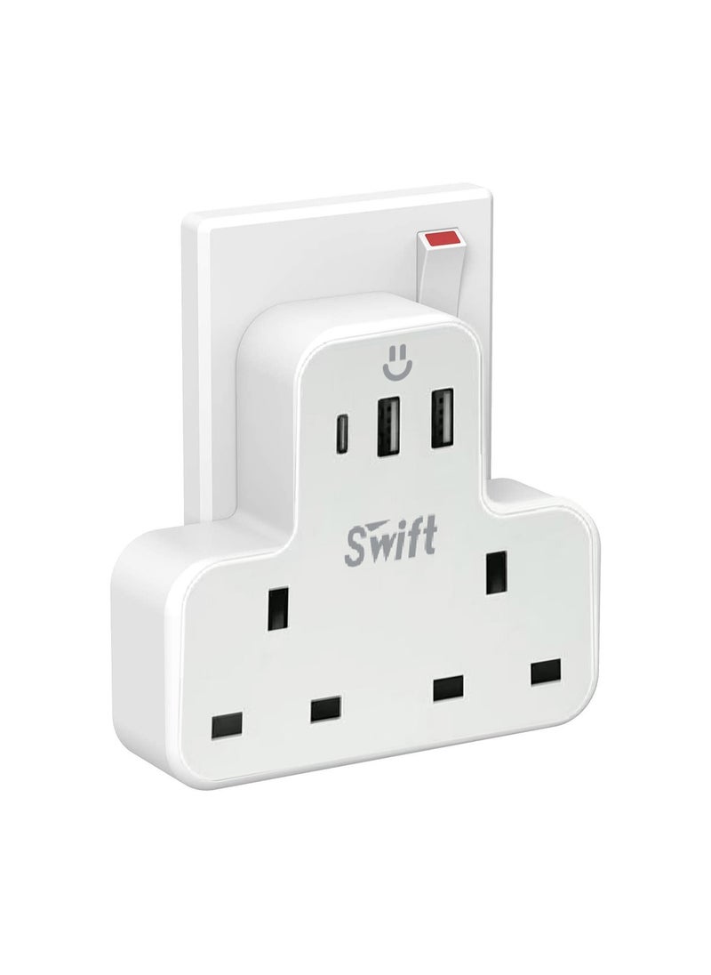Swift - Multi Plug Extension Power Adapter with 2 USB & 1 C Port, Wall Charger Adapter Multi Power Socket for Home, Office, Kitchen, PC - Image 1