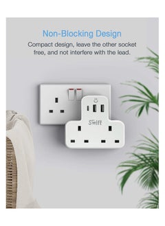 Swift محول طاقة متعدد التوصيل مع 2 منفذ USB و1 C، محول شاحن حائط مقبس طاقة متعدد للمنزل والمكتب والمطبخ والكمبيوتر الشخصي  - Image 2