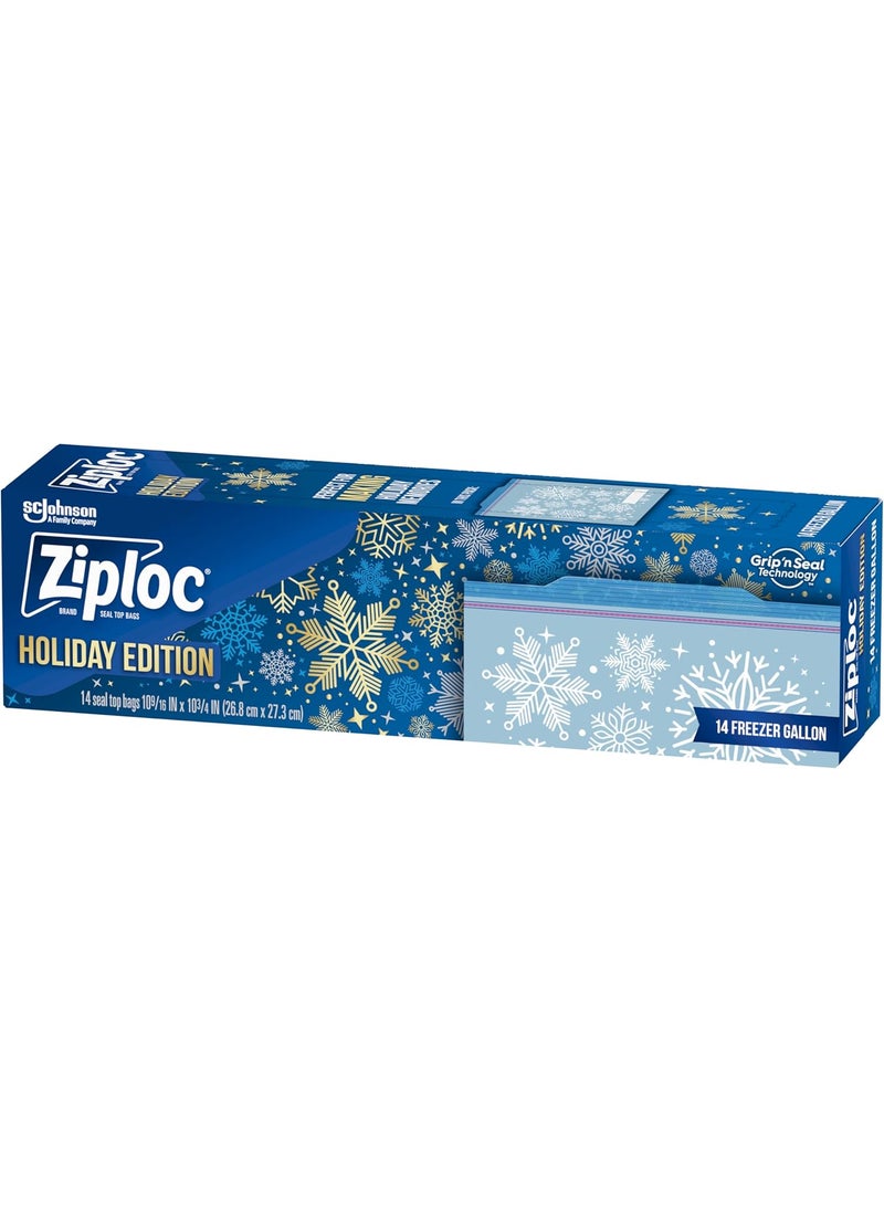 Ziploc Ziploc Gallon Food Storage Freezer Bags Grip n Seal Technology for Easier Grip Open and Close 14 Count Holiday Designs  - Image 1
