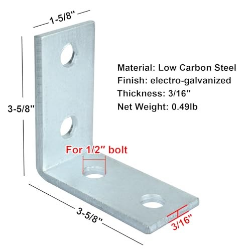 heneng 6 Pcs 4 Hole L Shaped Connector Bracket for 1-5/8" Strut Channel, 90 Degree Angle Fitting, 3/16" Thick - Image 2