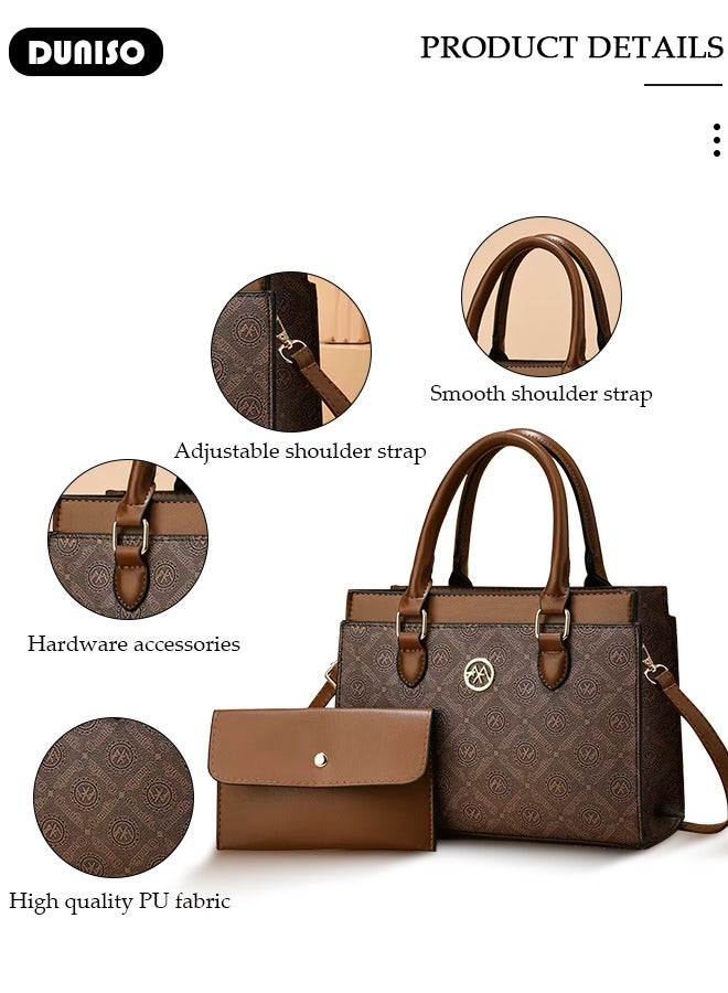 DUNISO Large-Capacity Satchel Bag Sets for Women Ladies,Printed Versatile Handbags with Reinforced Handle and Elegant Metal Ornament,PU Leather Simple Fashion Small Handbag, Shoulder Bag Multipurpose with Multiple Compartments Crossbody Bag,Ideal Teacher Bag,Everyday Tote ,Travel and Shopping - Image 2