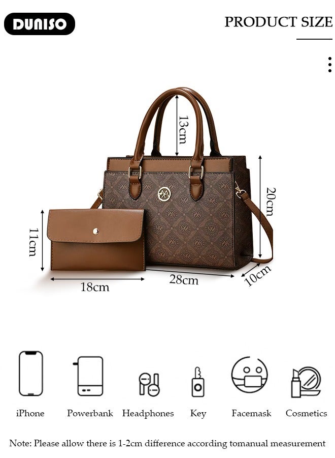 DUNISO Large-Capacity Satchel Bag Sets for Women Ladies,Printed Versatile Handbags with Reinforced Handle and Elegant Metal Ornament,PU Leather Simple Fashion Small Handbag, Shoulder Bag Multipurpose with Multiple Compartments Crossbody Bag,Ideal Teacher Bag,Everyday Tote ,Travel and Shopping - Image 4