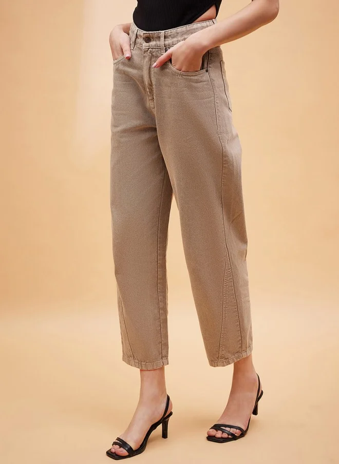 ساسافراس Beige Mom Fit Jeans for Women