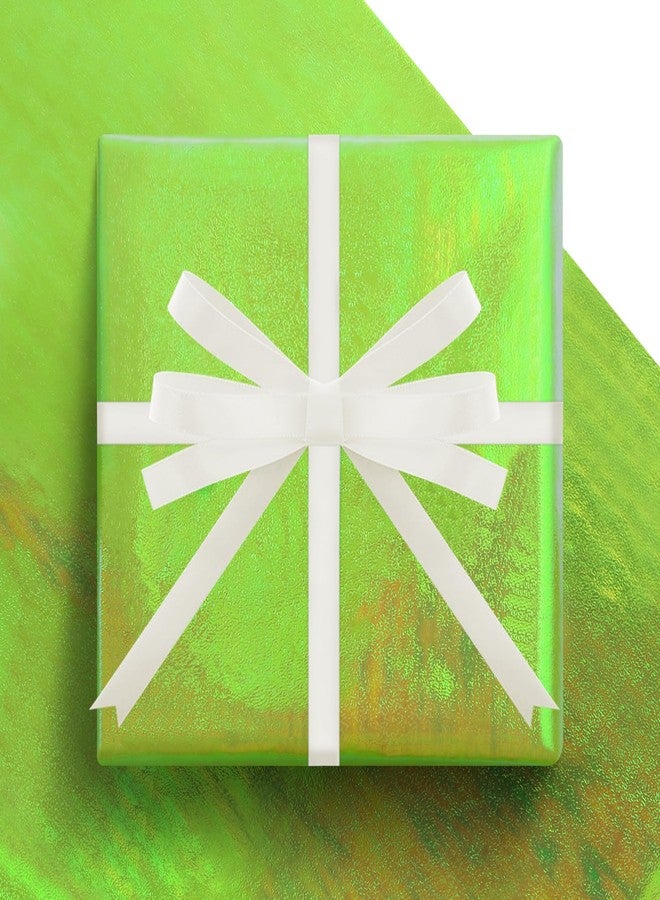 Boerni Willow Green Glossy Holographic Iridescent Foil Shiny Sparkle Metallic Shimmer Solid Wrapping Paper (4-Foled Flat Sheets, 1-color: 20 x 28 inch Per Sheet,15 sq. ft. ttl With White Ribbon for Birthday, Valentine's, Mother's Day, Holiday - Image 4