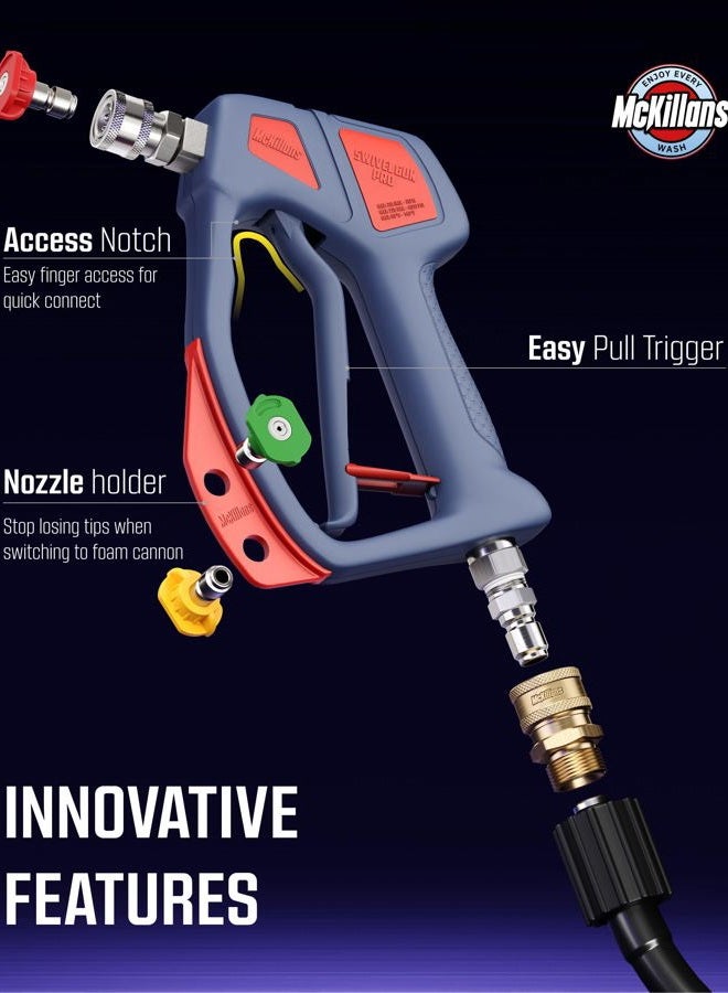 McKillans ® Swivel Gun PRO - Short Pressure Washer Gun with Swivel - Innovative Nozzle Holder - High Pressure Washer Handle - 3/8" Male Plug & 1/4” Quick Connect Coupler - Car Wash Power Water Gun - Image 4