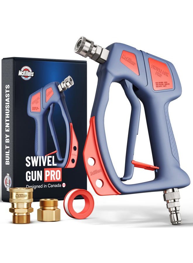 McKillans ® Swivel Gun PRO - Short Pressure Washer Gun with Swivel - Innovative Nozzle Holder - High Pressure Washer Handle - 3/8" Male Plug & 1/4” Quick Connect Coupler - Car Wash Power Water Gun - Image 1