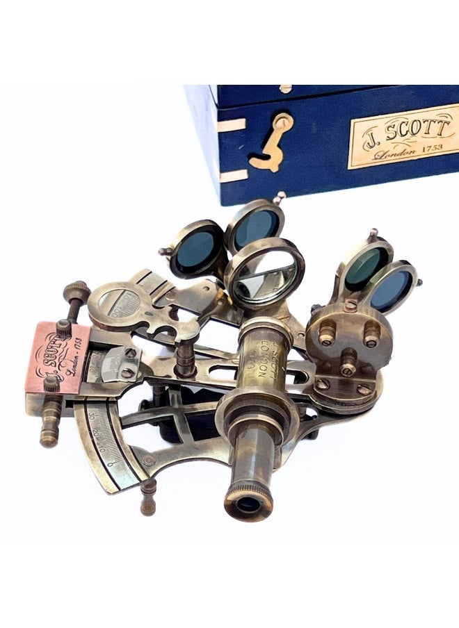 collectiblesBuy Nautical Sextant J.Scott London Vintage Brass Antique Sextants With Box Educational Calibrated Navigational Instrument 5 Inch  - Image 2