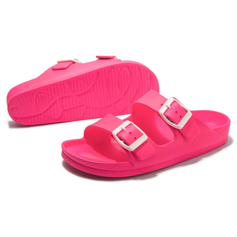 FUNKYMONKEY Women's Comfort Slides, Adjustable Double Buckle with Arch Support EVA Non-Slip Flat Sandals for Vacation & Daily Wear (8 M US, Fluo Fuxia) - Image 5