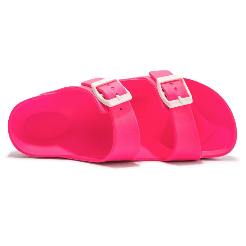 FUNKYMONKEY Women's Comfort Slides, Adjustable Double Buckle with Arch Support EVA Non-Slip Flat Sandals for Vacation & Daily Wear (8 M US, Fluo Fuxia) - Image 4