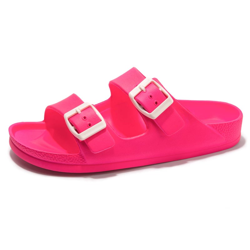FUNKYMONKEY Women's Comfort Slides, Adjustable Double Buckle with Arch Support EVA Non-Slip Flat Sandals for Vacation & Daily Wear (8 M US, Fluo Fuxia) - Image 1