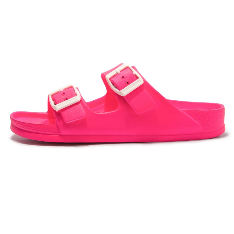 FUNKYMONKEY Women's Comfort Slides, Adjustable Double Buckle with Arch Support EVA Non-Slip Flat Sandals for Vacation & Daily Wear (8 M US, Fluo Fuxia) - Image 3
