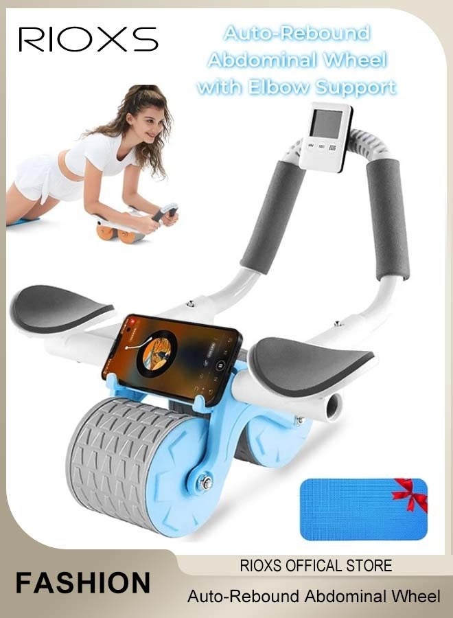 Auto-Rebound Abdominal Wheel with Elbow Support for Men and Women Abdominal Roller Exercise Equipment with Smart Counter and Mobile Phone Holder and Pads
