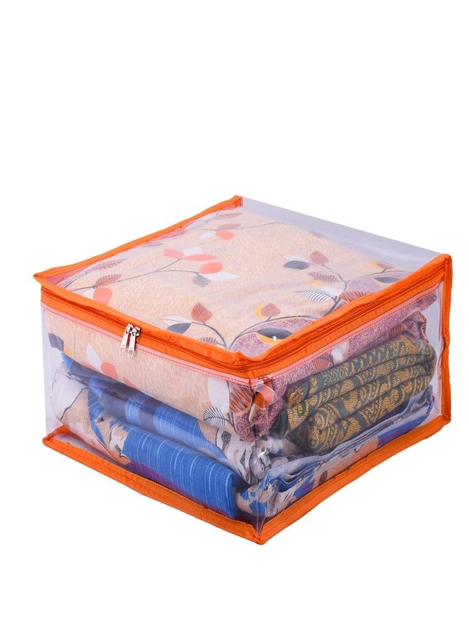 ABBASI Saree Cover Storage Bag Big for Clothes with Zip Organizer for Wardrobe, transparent Large Design Boxes (Orange, Pack of 6) - Image 5
