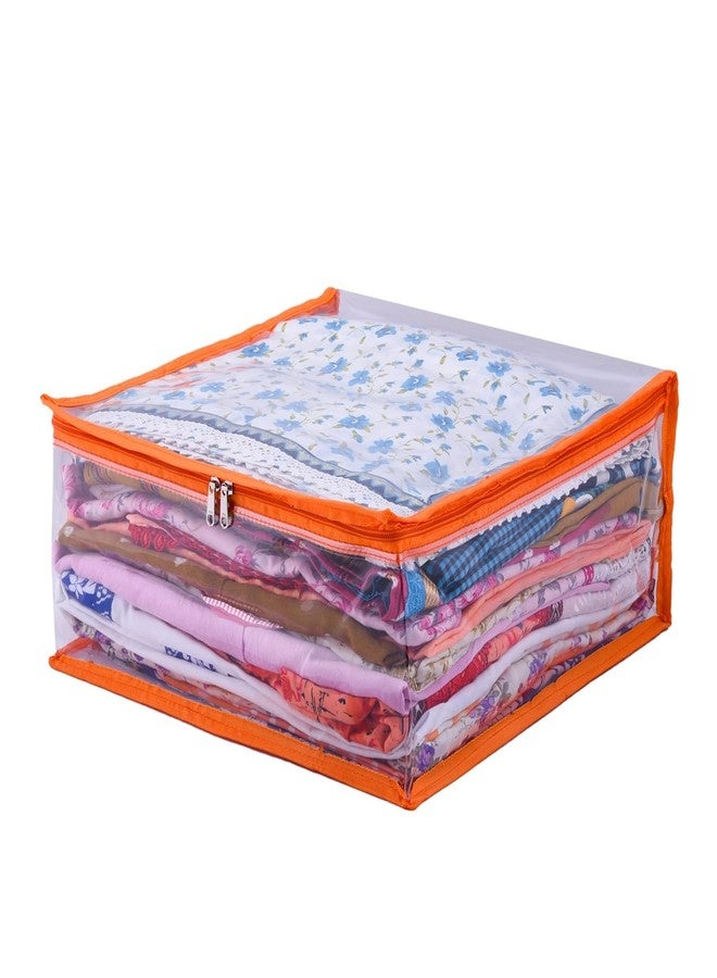 ABBASI Saree Cover Storage Bag Big for Clothes with Zip Organizer for Wardrobe, transparent Large Design Boxes (Orange, Pack of 6) - Image 3