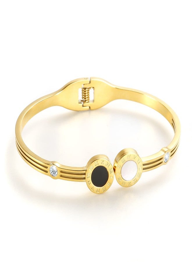 JINHUI Jewelry Christmas Gifts for Her, Roman Numeral Open Cuff Bangle Bracelet for Women 6.3" - Image 1