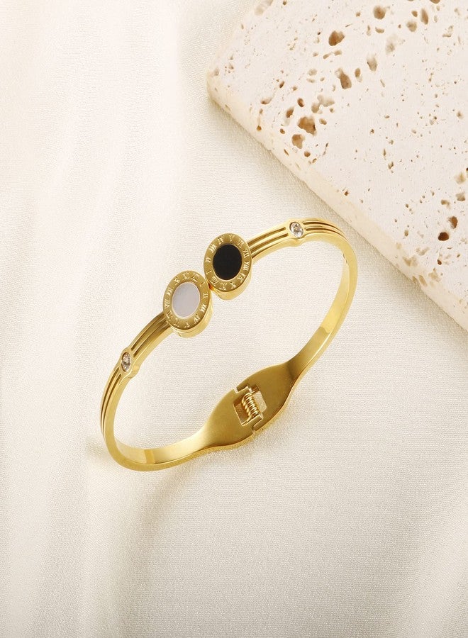 JINHUI Jewelry Christmas Gifts for Her, Roman Numeral Open Cuff Bangle Bracelet for Women 6.3" - Image 4