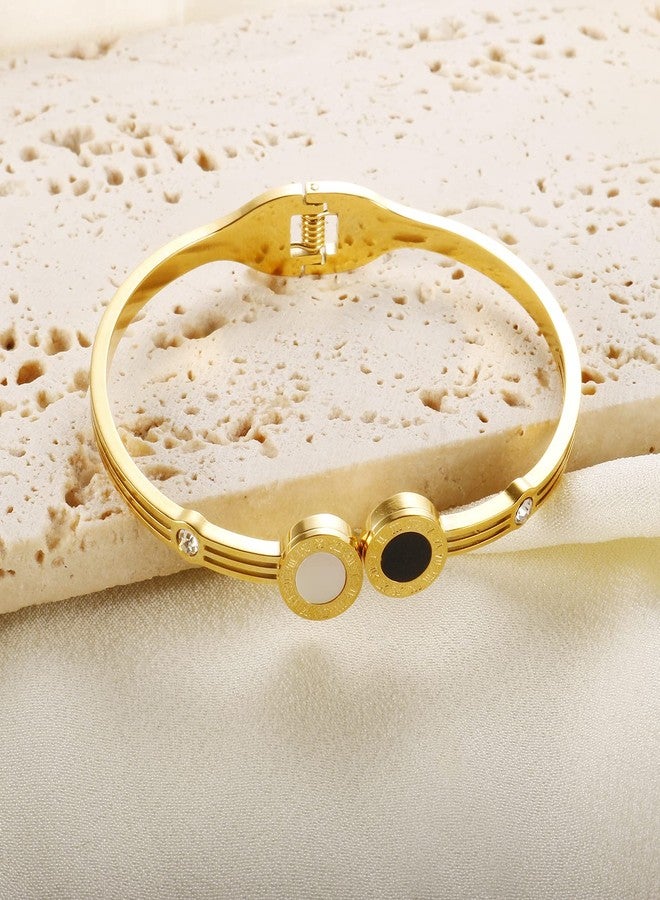 JINHUI Jewelry Christmas Gifts for Her, Roman Numeral Open Cuff Bangle Bracelet for Women 6.3" - Image 3