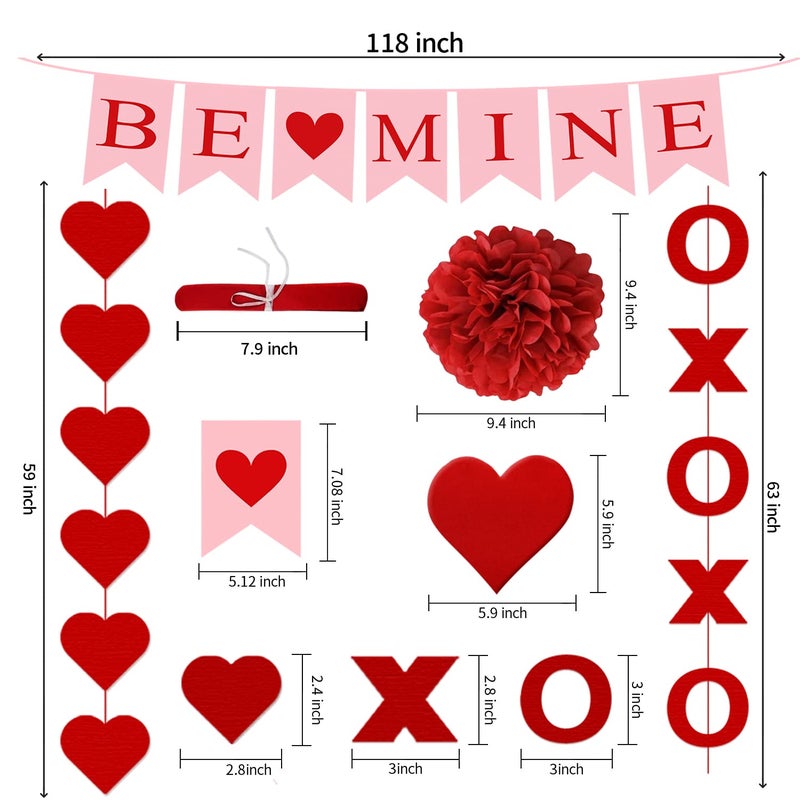 Labrostar 21Pcs Valentines Day Decorations Valentines Day Decor Pre-Assembled Hanging Heart Swirls BE Mine Love Heart XO Garlands Banner for Home Classroom Office Wedding Party - Image 2