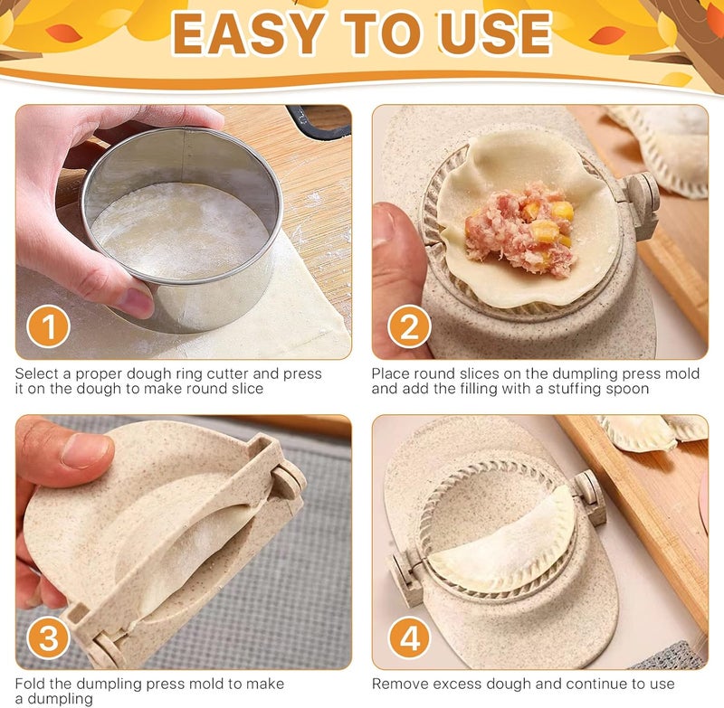 Worldity 7 Pieces Empanada Maker Press, 3 Size Dumpling Maker Press with Dough Cutter and Stuffing Spoon, Dumpling Mold for Chinese Dumplings, Empanadas, Ravioli and Pie - Image 4