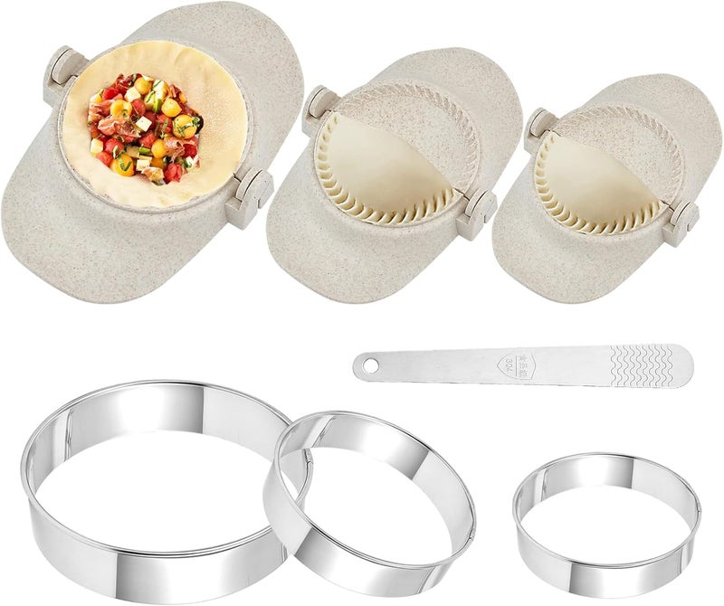 Worldity 7 Pieces Empanada Maker Press, 3 Size Dumpling Maker Press with Dough Cutter and Stuffing Spoon, Dumpling Mold for Chinese Dumplings, Empanadas, Ravioli and Pie - Image 1