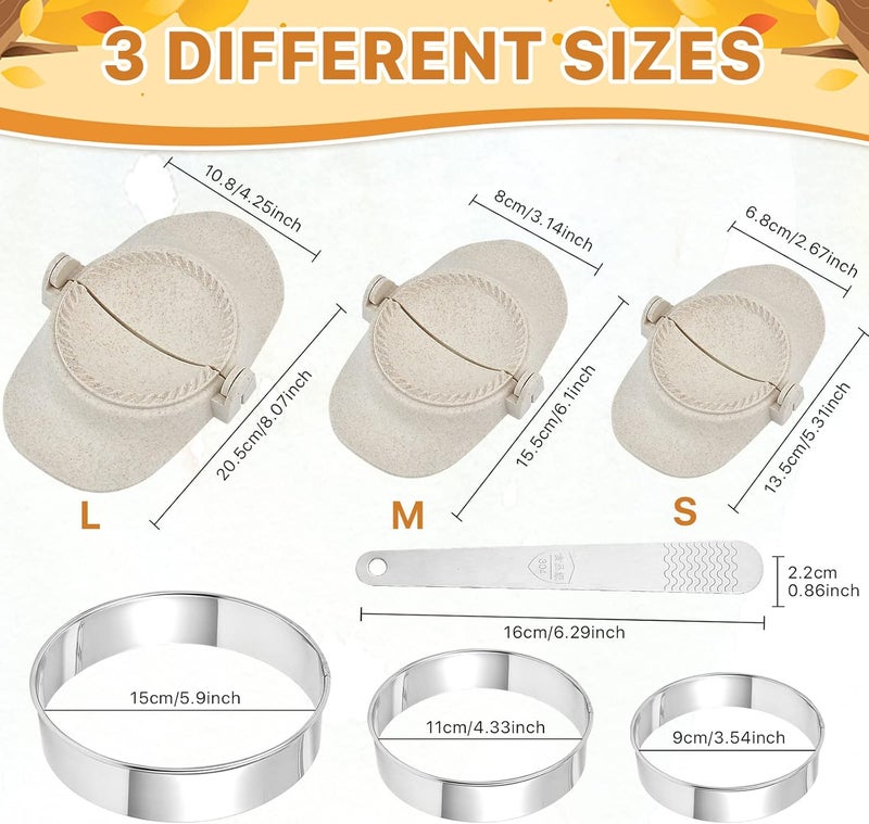Worldity 7 Pieces Empanada Maker Press, 3 Size Dumpling Maker Press with Dough Cutter and Stuffing Spoon, Dumpling Mold for Chinese Dumplings, Empanadas, Ravioli and Pie - Image 3