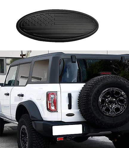 HHLOU 5 inch Overlay Bronco Emblem Tailgate Rear Oval American Black Flag Badge for Ford Bronco 20212023 Matte Black - Image 1