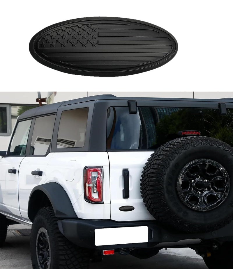 HHLOU 5 inch Overlay Bronco Emblem Tailgate Rear Oval American Black Flag Badge for Ford Bronco 20212023 Matte Black - Image 3