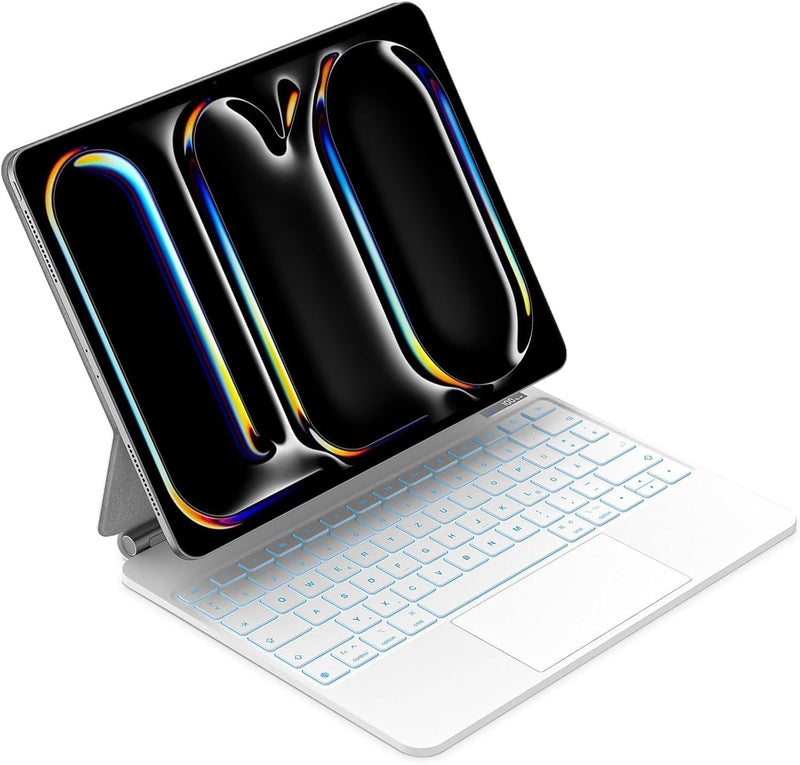 آرترابيت 【العربية والإنجليزية】لوحة المفاتيح السحرية لـ iPad Pro 13" (2025/2024)، حافظة لوحة مفاتيح لـ iPad Pro 13 M5/M4 مع حامل مغناطيسي عائم، شاشة رقمية، لوحة لمس متعددة اللمس، إضاءة خلفية بـ 7 ألوان، أبيض - Image 1